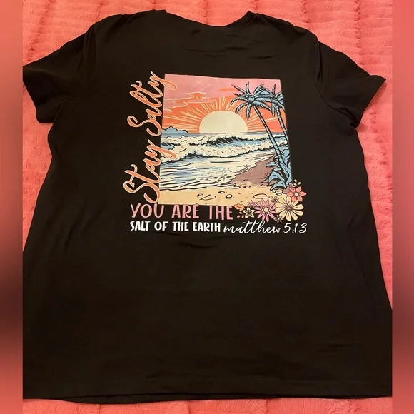 NEW SHEIN Black Tee with Pink and Cream Floral Design- Salt of the Earth - Picture 2 of 3